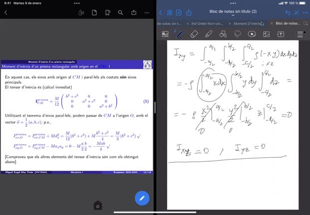 Cálculo del tensor de inercia de un paralepípedo