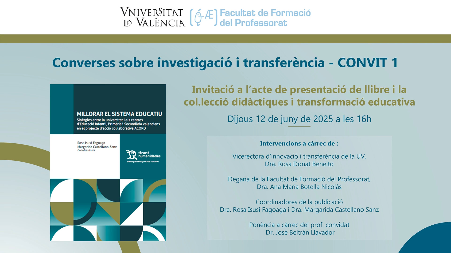 Converses sobre investigació i transferència - CONVIT 1: presentació del llibre "Millorar el sistema educatiu"