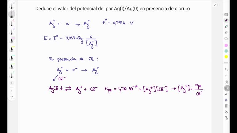 Cálculo del potencial en presencia de una reacción lateral de precipitación