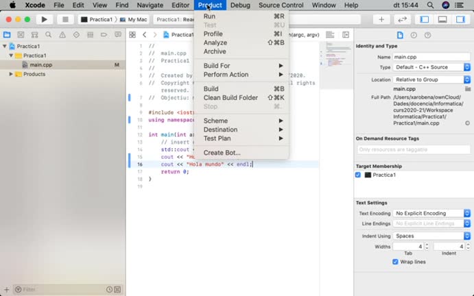 Primer Programa C++ (X-Code de Mac)