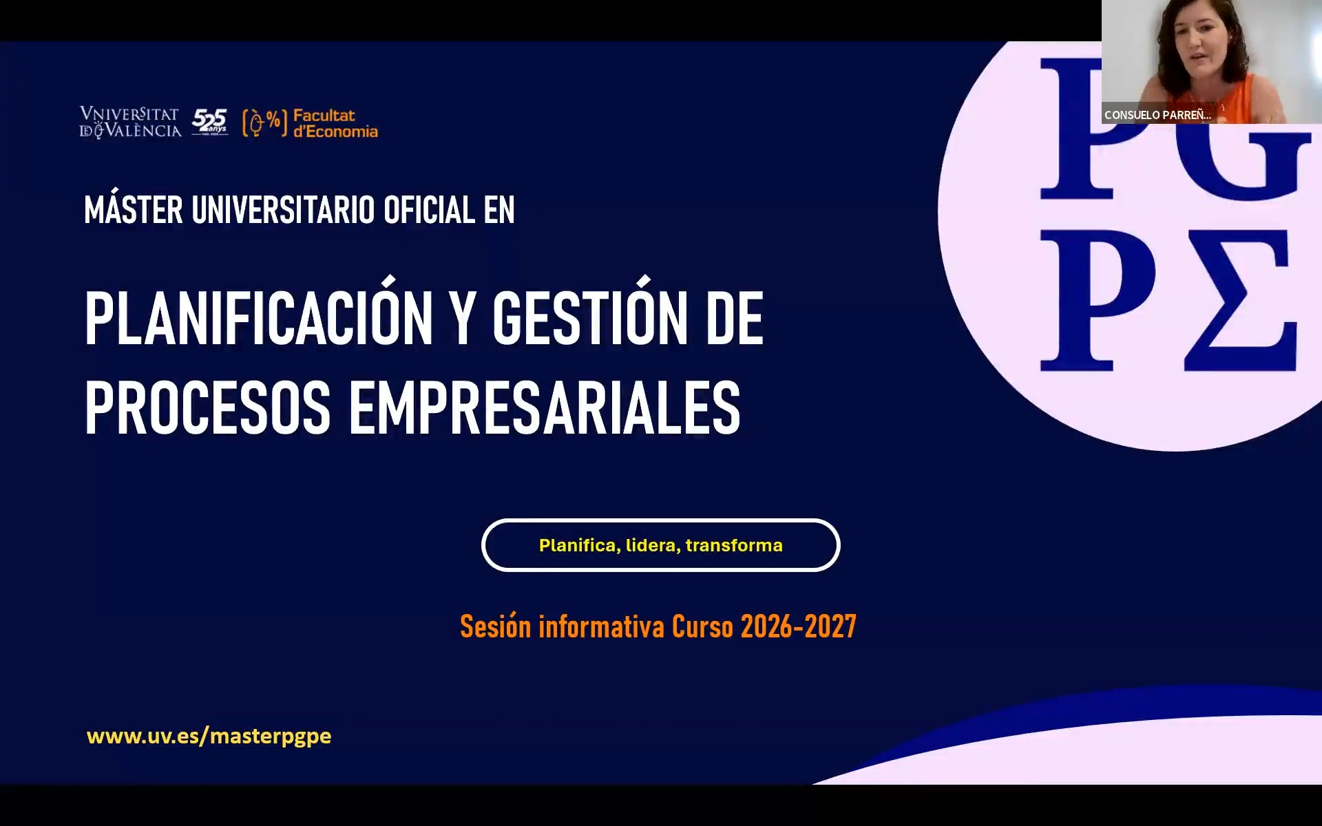 Sesión informativa del Máster en Planificación y Gestión de Procesos Empresariales - Curso 26/27